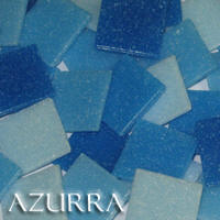 Azurra Craft Mix 2cm Box 5 (The Blues) - 450 individual 20mm x 20mm vitreous glass mosaics tiles in each of 5 shades of blue - a total of 2,250 tiles per box. Paper bonded so ideal for artists and great value at only £27.47 ex VAT.