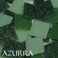 Azurra Craft Mix 2cm Box 6 (The Greens) - 2,250 individual 20mm x 20mm vitreous glass mosaics tiles in 3 shades of green. Paper bonded so ideal for artists and great value at only £27.47 ex VAT.