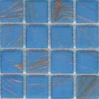 Azurra Mid Blue with Gold Streaks / Gold Flecks 2cm x 2cm vitreous glass mosaics. Only £74.75 ex VAT per 1.07 sq m (or £8.;93 ex VAT per 225 tile sheet)