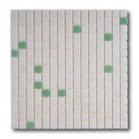 Azurra Original Snow Green Mix (whites and green) 2cm x 2cm vitreous glass mosaics. Only £20.99 ex VAT per 1.07 sq m (or £3.15 ex VAT per 225 tile sheet)